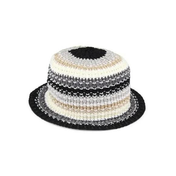 Carolyn Rowan Women's Multicolor Striped Knit Bucket Hat Black Beige (MSRP $155) - Picture 1 of 7